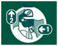 A green and white sign with arrows and a person's face

Description automatically generated
