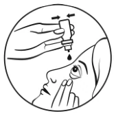 A black and white circle with a hand pouring a drop of eye drops

Description automatically generated